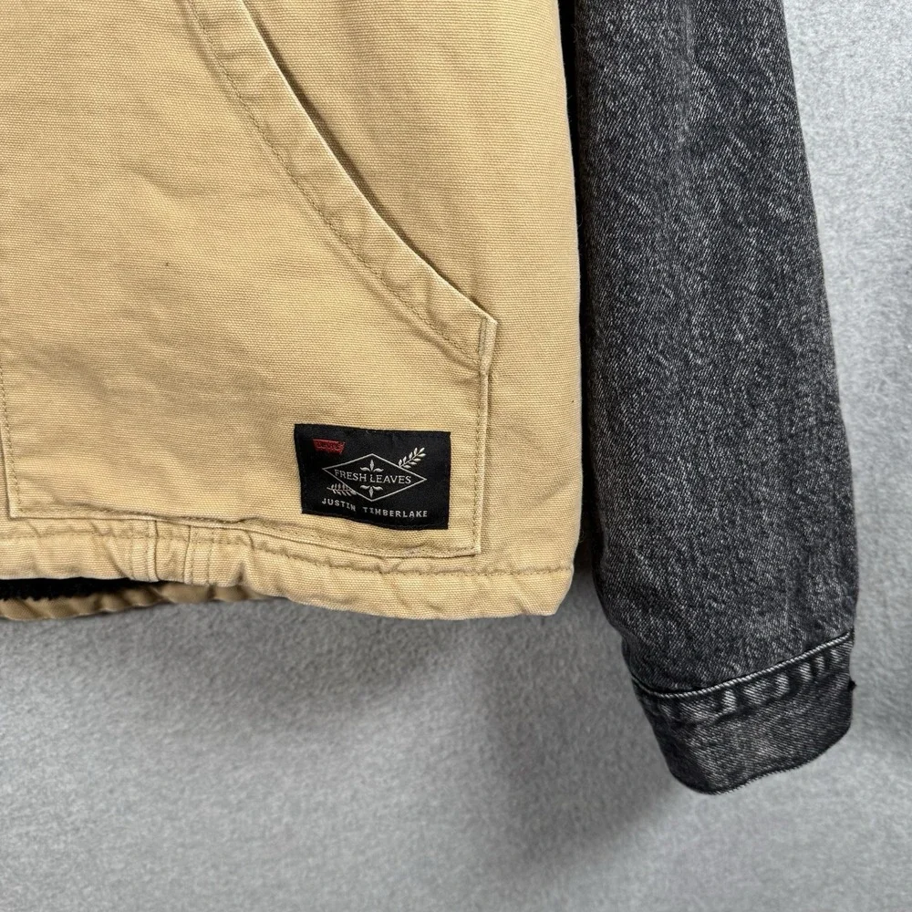 Levi's Premium Sherpa Jacket Fresh Leaves Tan Black Men L Justin Timberlake